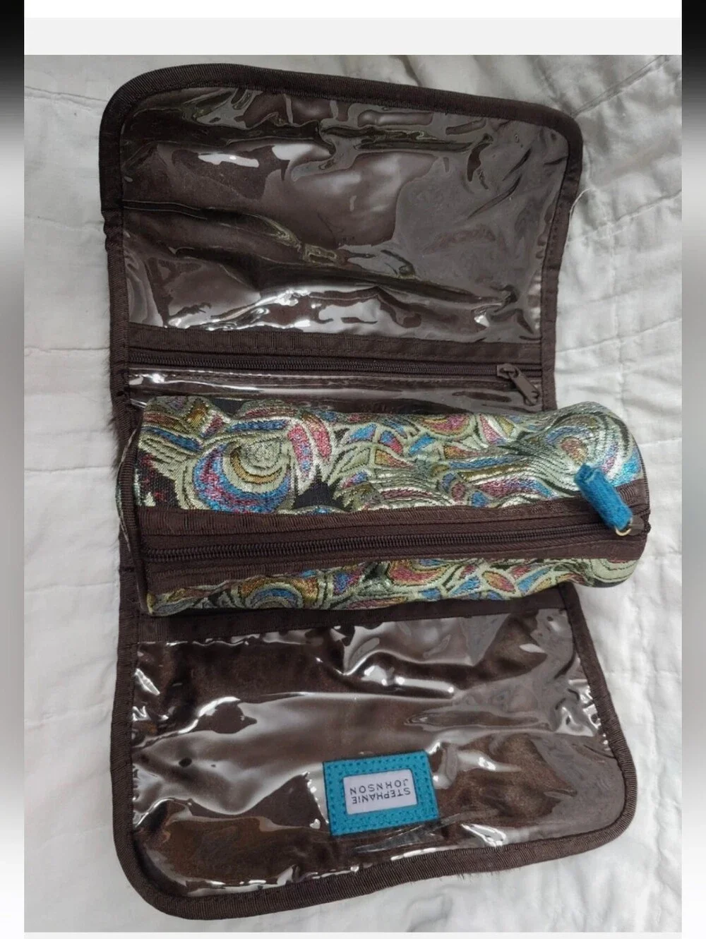 Exclusive Stephanie Johnson Brown Faux Mink Fur Jewelry/Makeup Clutch Travel Bag